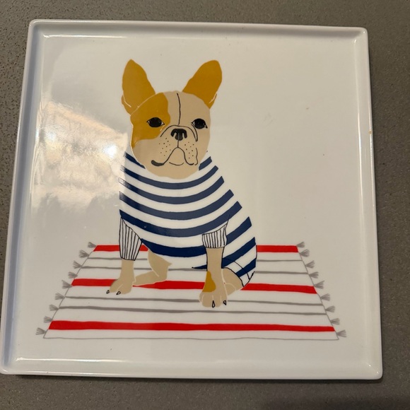 Claudia Pearson 9" Sq West Elm French Bulldog Ceramic Plate / Tray - Picture 2 of 3